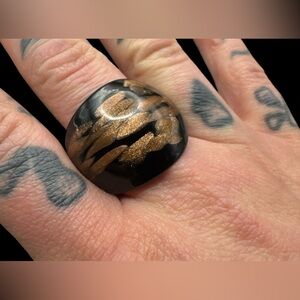 Vintage Blown Glass Artisan Glitter Copper Ring size 9.75